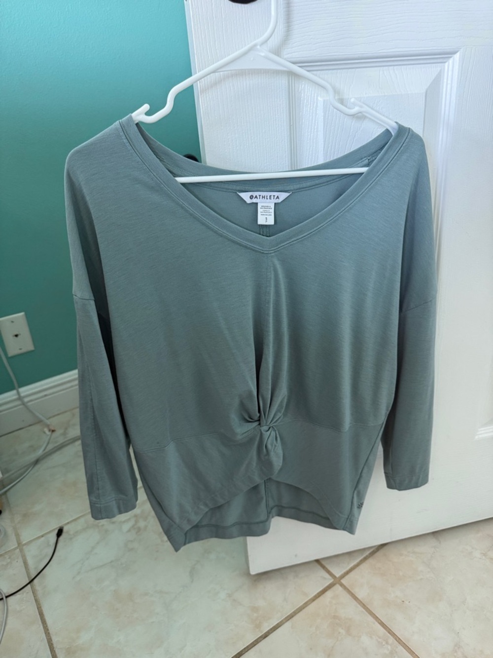 Athleta Twist-Front V-Neck Pullover in Sage